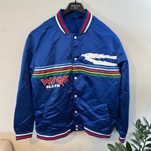 Stranger Things WSQK Satin Bomber Jacket - Blue, Men’s Sz XL